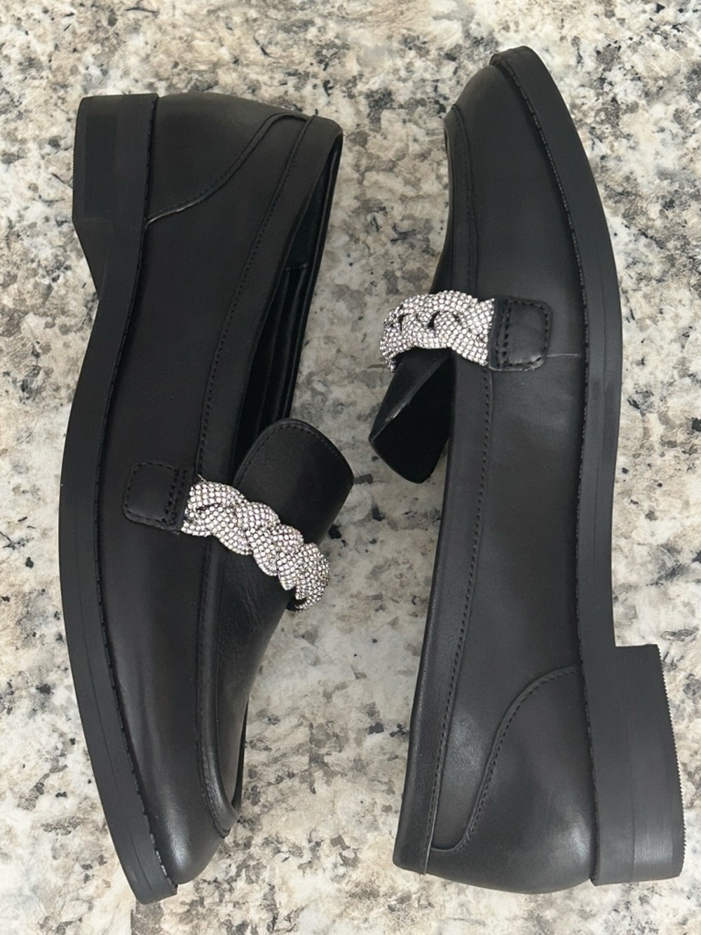 Gianni Bini Bristow Black Leather Rhinestone Braided Loafers Sparkly Size 6.5 - Picture 5 of 12